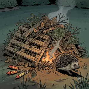 "Hog fleeing bonfire"