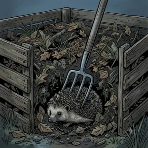 "Hog threatened by garden fork"